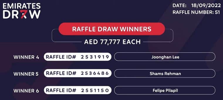 Emirates Draw Results Today Live Winning Numbers 25-09-2022